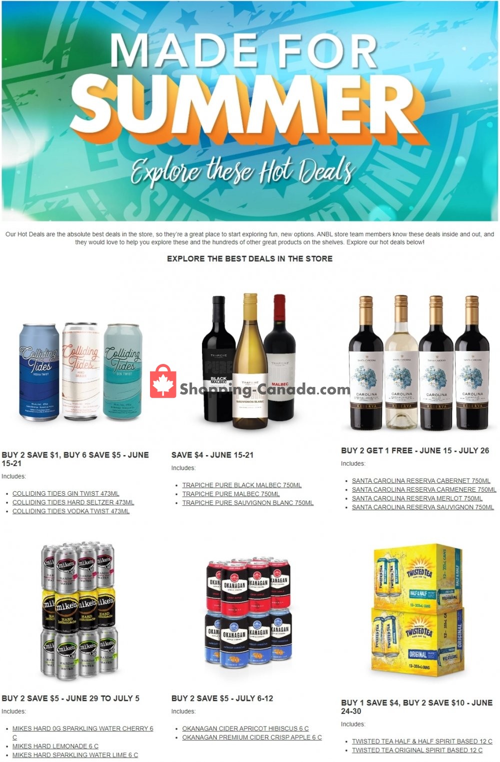 Alcool NB Liquor Canada, flyer (Made For Summer) June 16 July 26