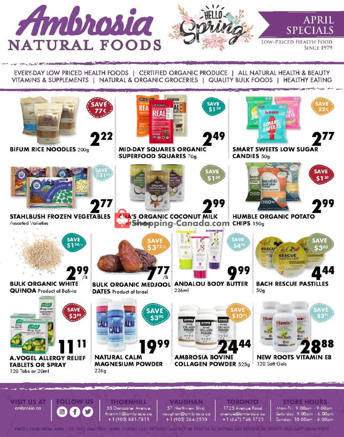 Ambrosia Natural Foods flyer from Friday April 1, 2022 to Saturday April 30, 2022 - page 1