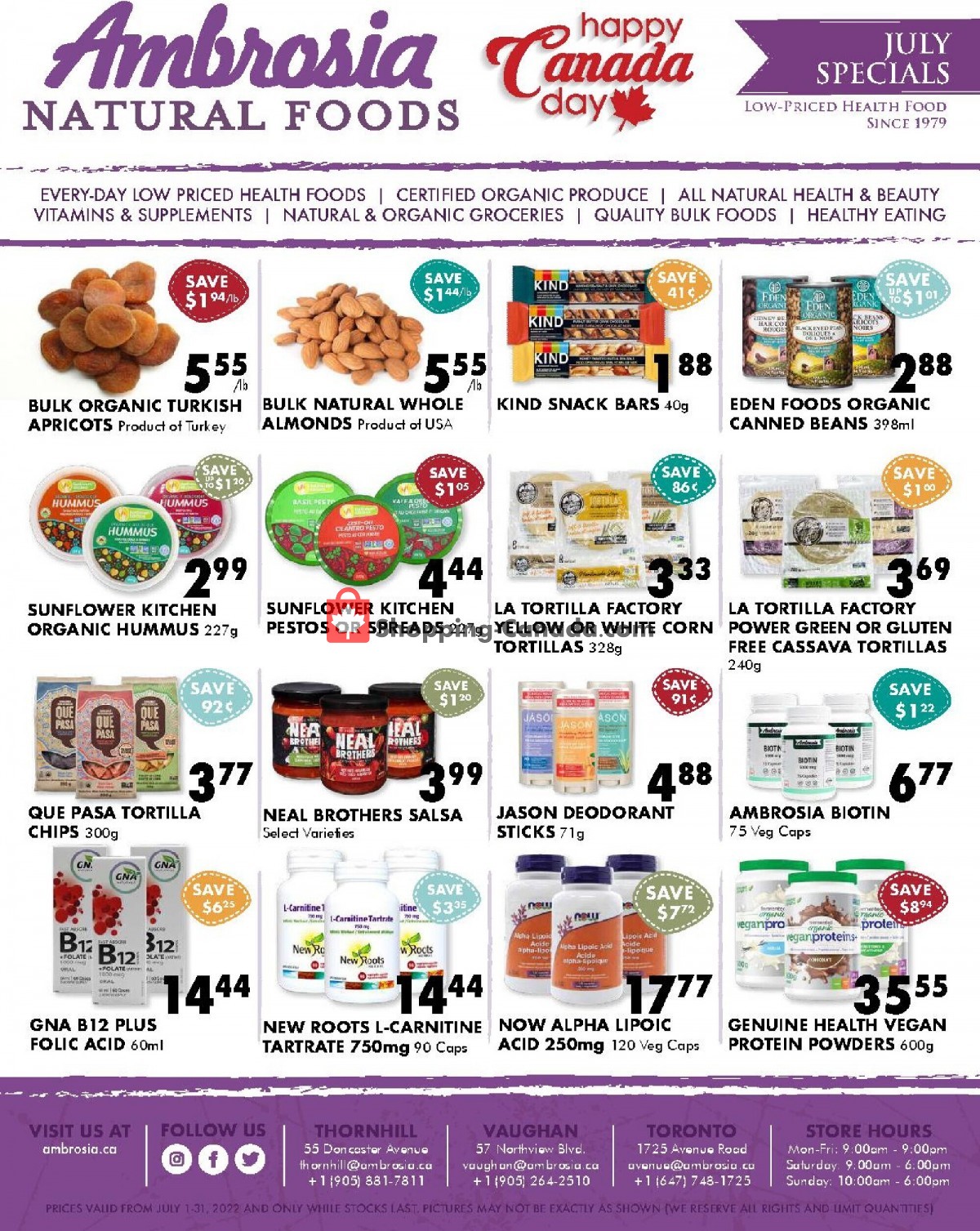Ambrosia Natural Foods flyer from Friday July 1, 2022 to Sunday July 31, 2022 - page 1