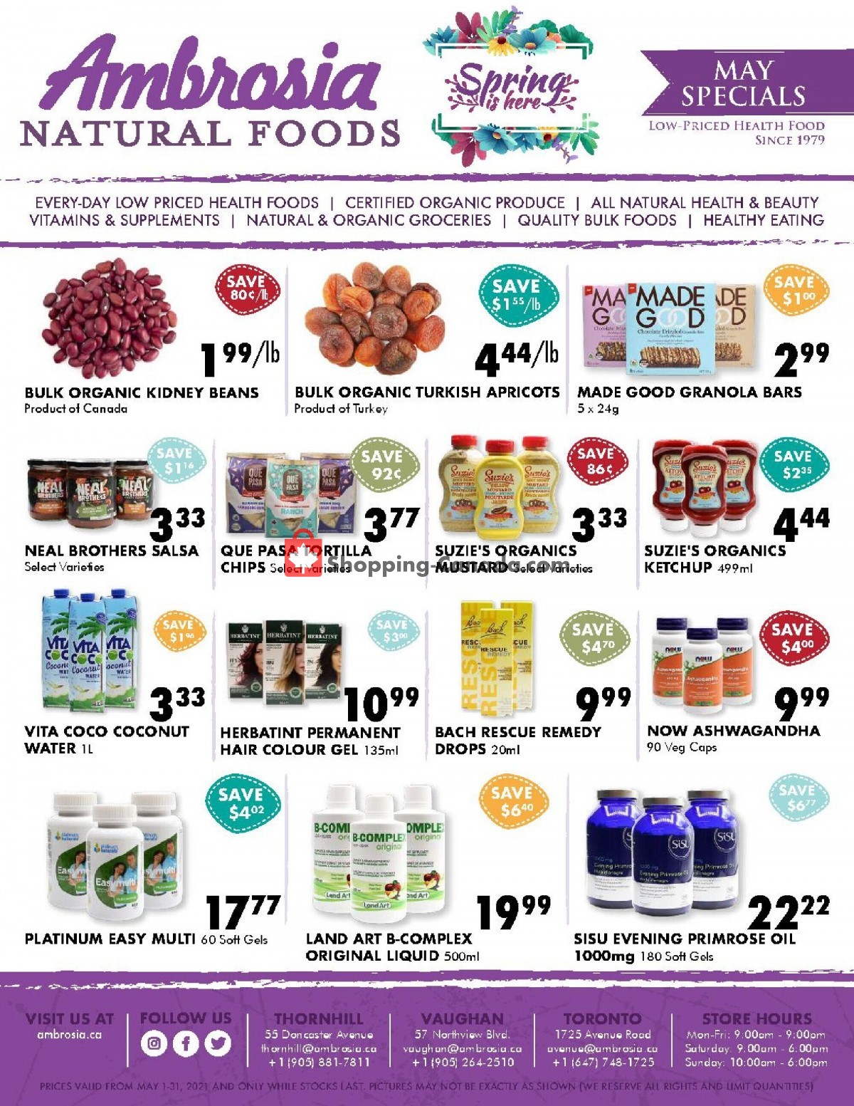 Ambrosia Natural Foods flyer from Saturday May 1, 2021 to Monday May 31, 2021 - page 1