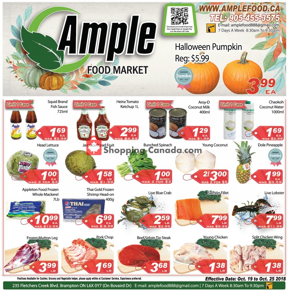 Ample Food Market flyer from Friday October 19, 2018 to Thursday October 25, 2018 - page 1
