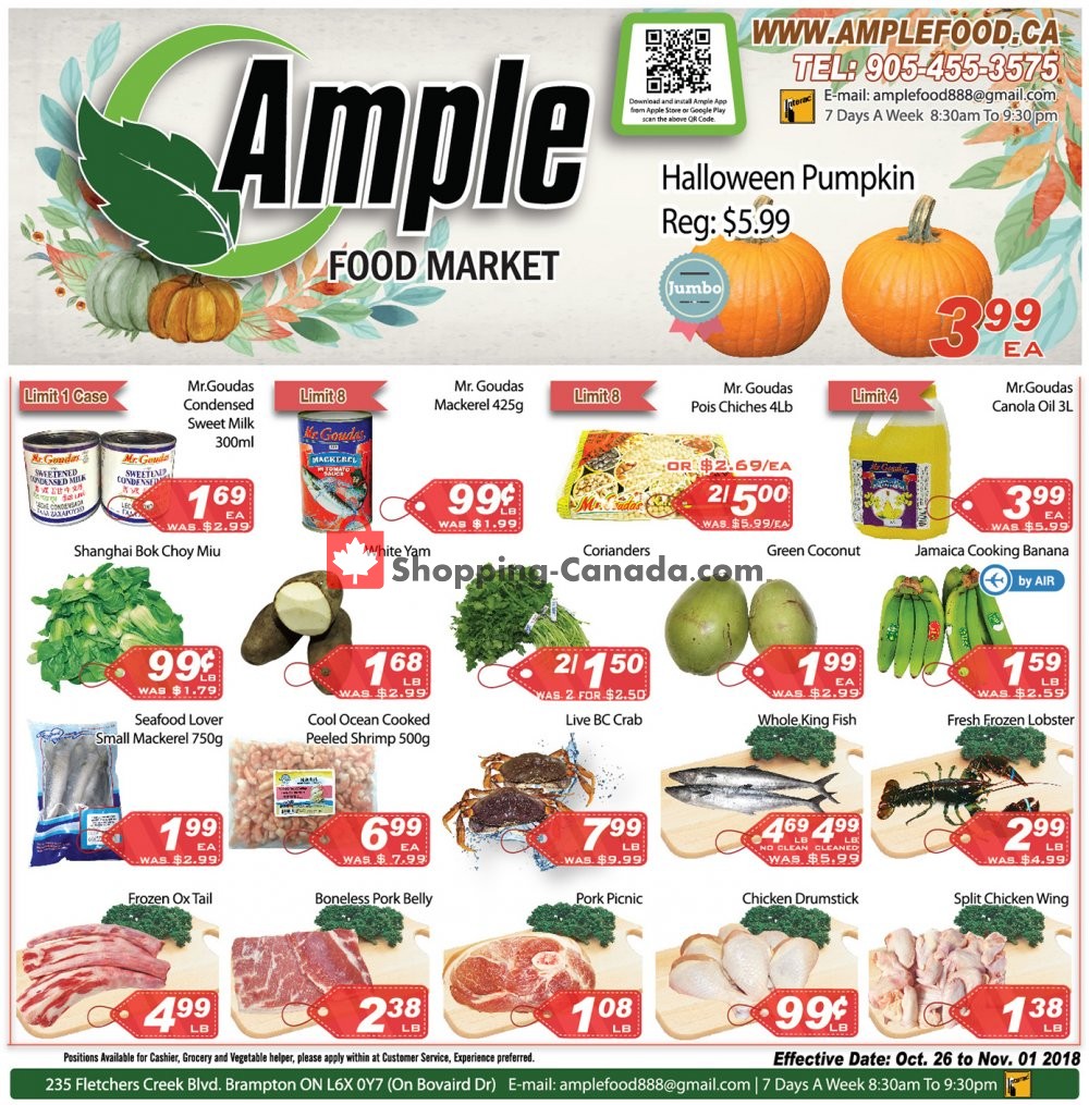 Ample Food Market flyer from Friday October 26, 2018 to Thursday November 1, 2018 - page 1