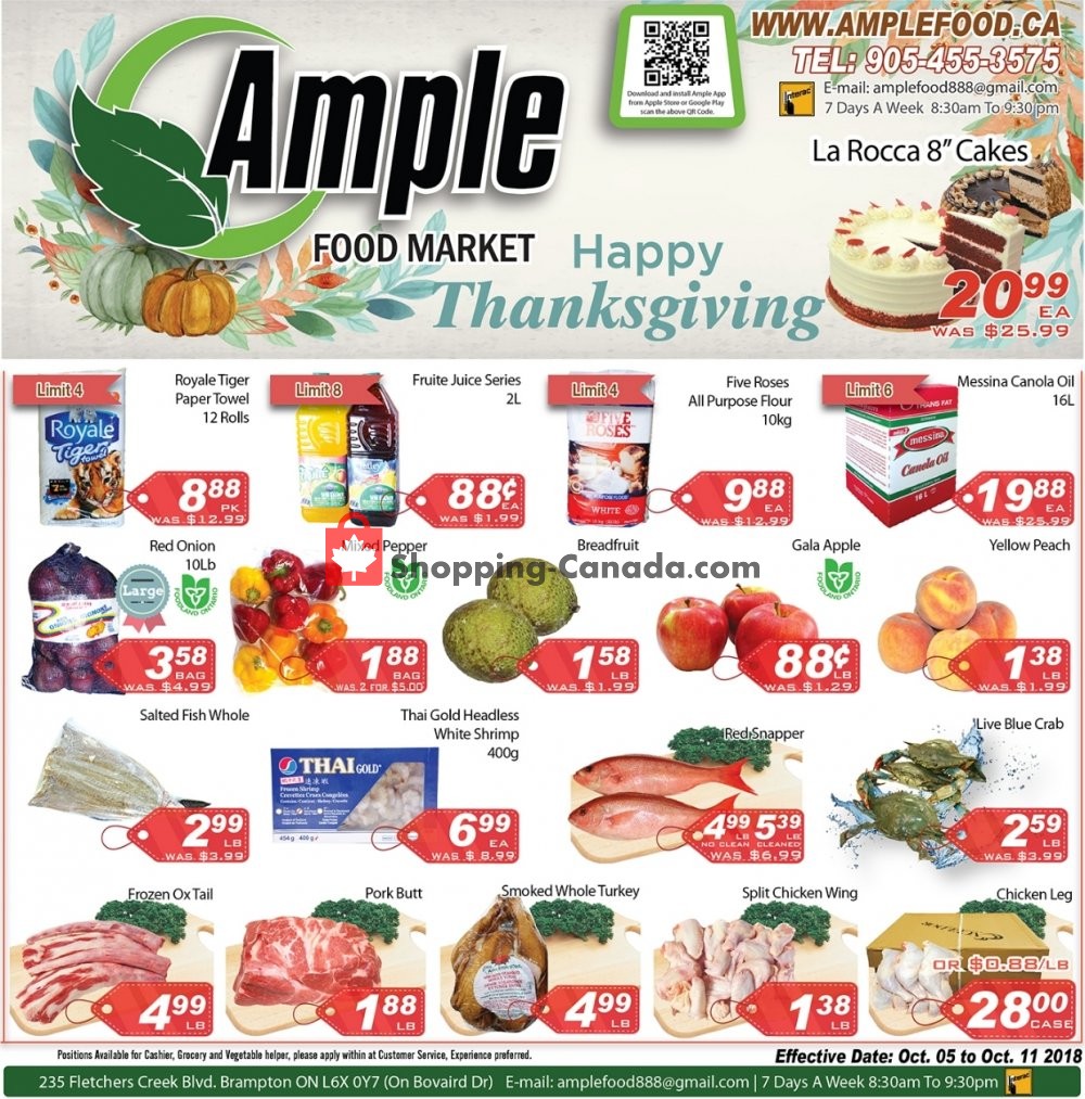 Ample Food Market flyer from Friday October 5, 2018 to Thursday October 11, 2018 - page 1