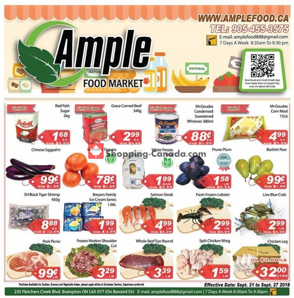Ample Food Market flyer from Friday September 21, 2018 to Thursday September 27, 2018 - page 1