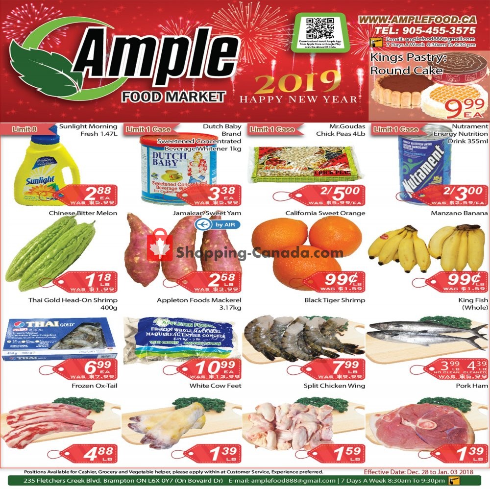 Ample Food Market flyer from Friday December 28, 2018 to Thursday January 3, 2019 - page 1