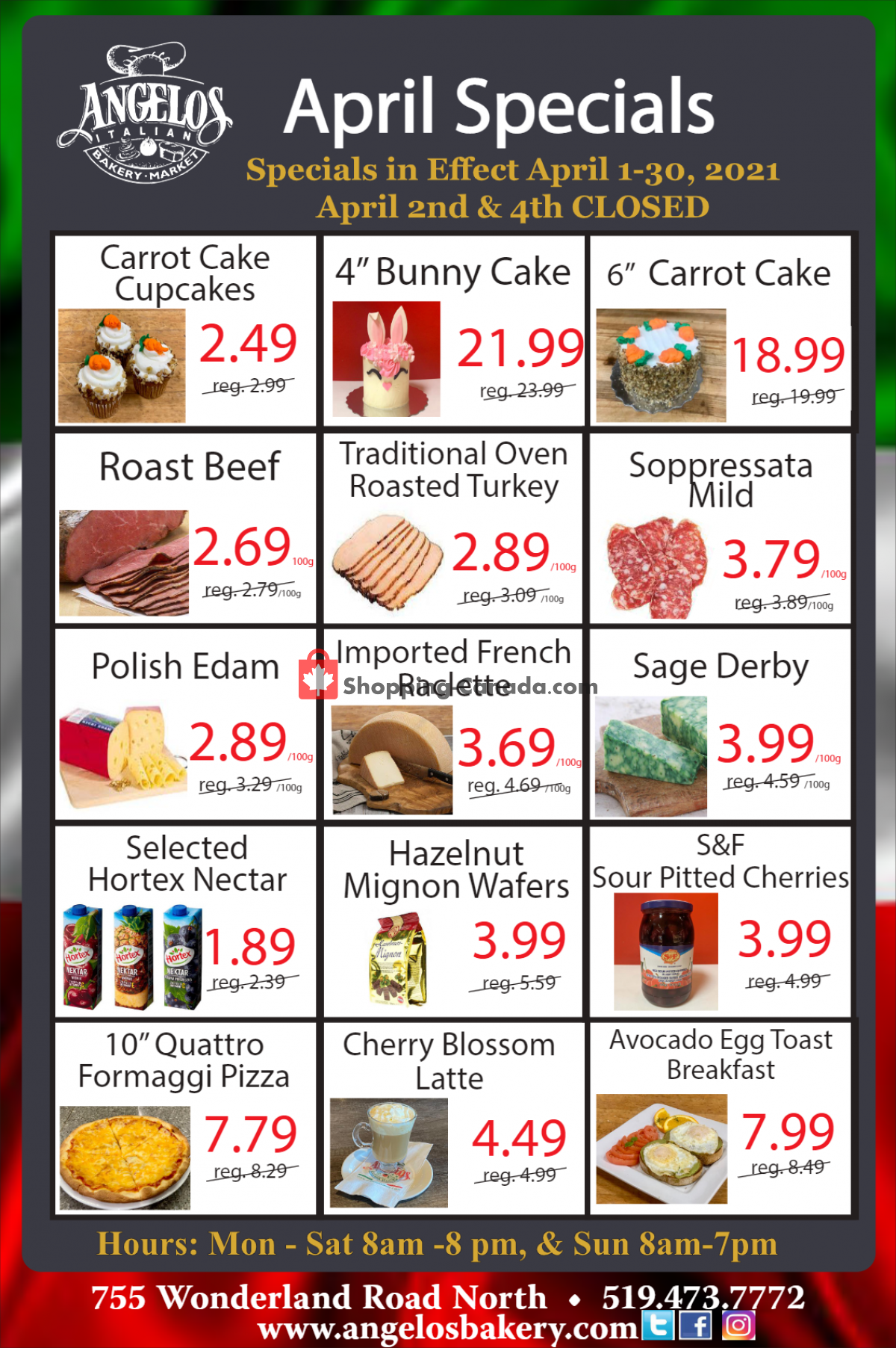Angelos Italian Bakery & Market flyer from Thursday April 1, 2021 to Friday April 30, 2021 - page 1