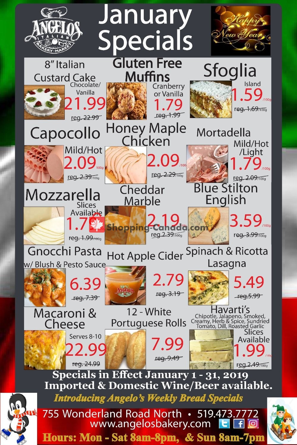 Angelos Italian Bakery & Market flyer from Tuesday January 1, 2019 to Thursday January 31, 2019 - page 1