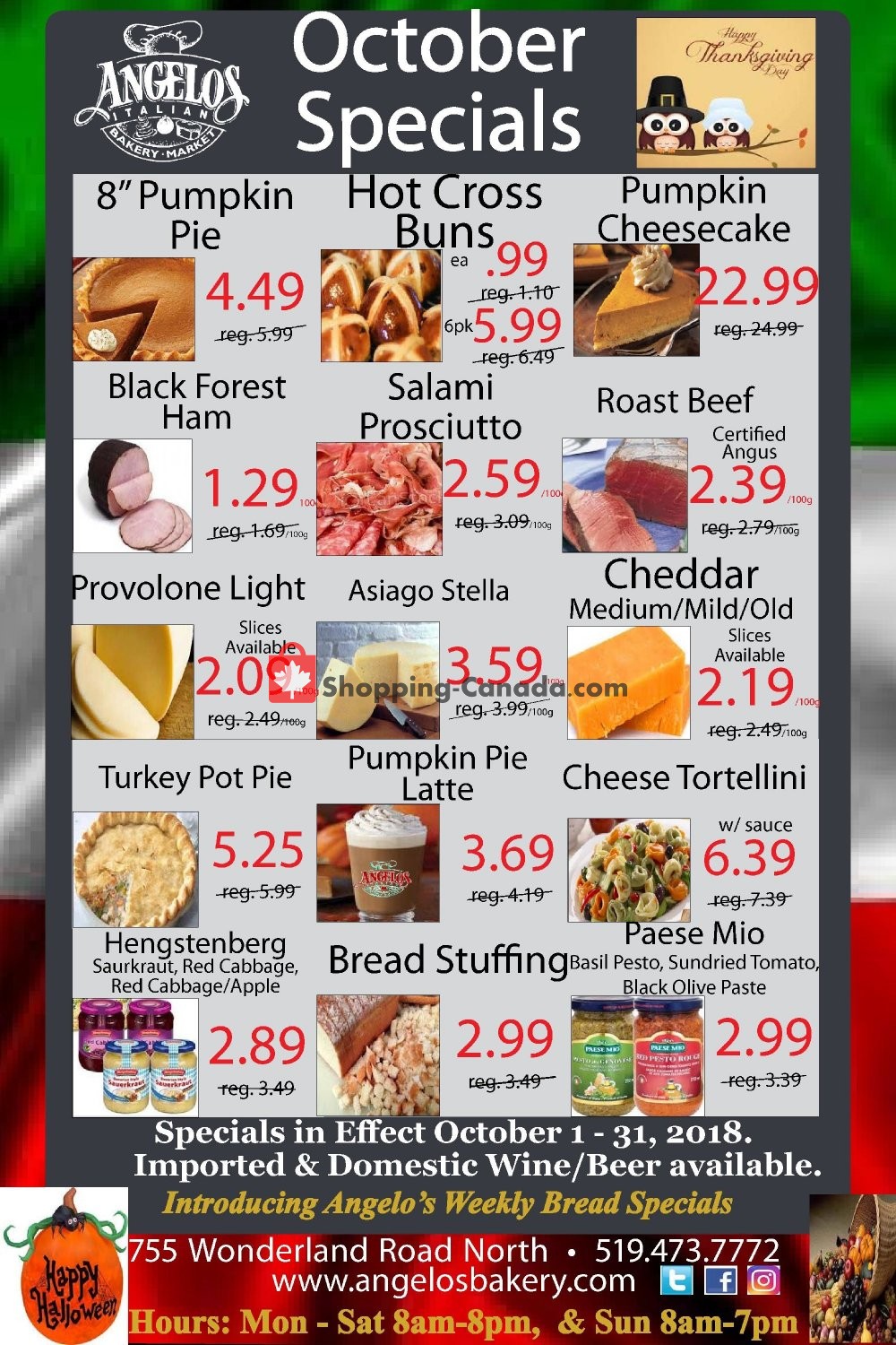 Angelos Italian Bakery & Market flyer from Monday October 1, 2018 to Wednesday October 31, 2018 - page 1