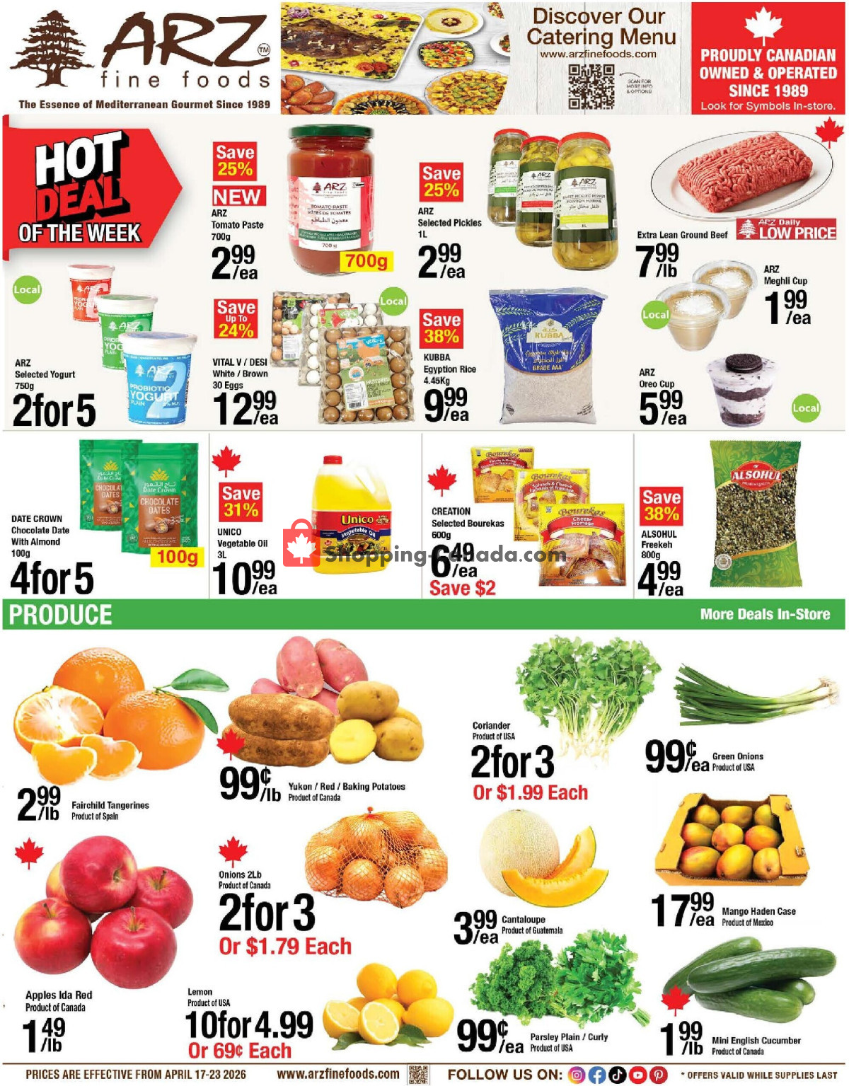 Arz Fine Foods flyer from Friday April 17, 2026 to Thursday April 23, 2026 - page 1