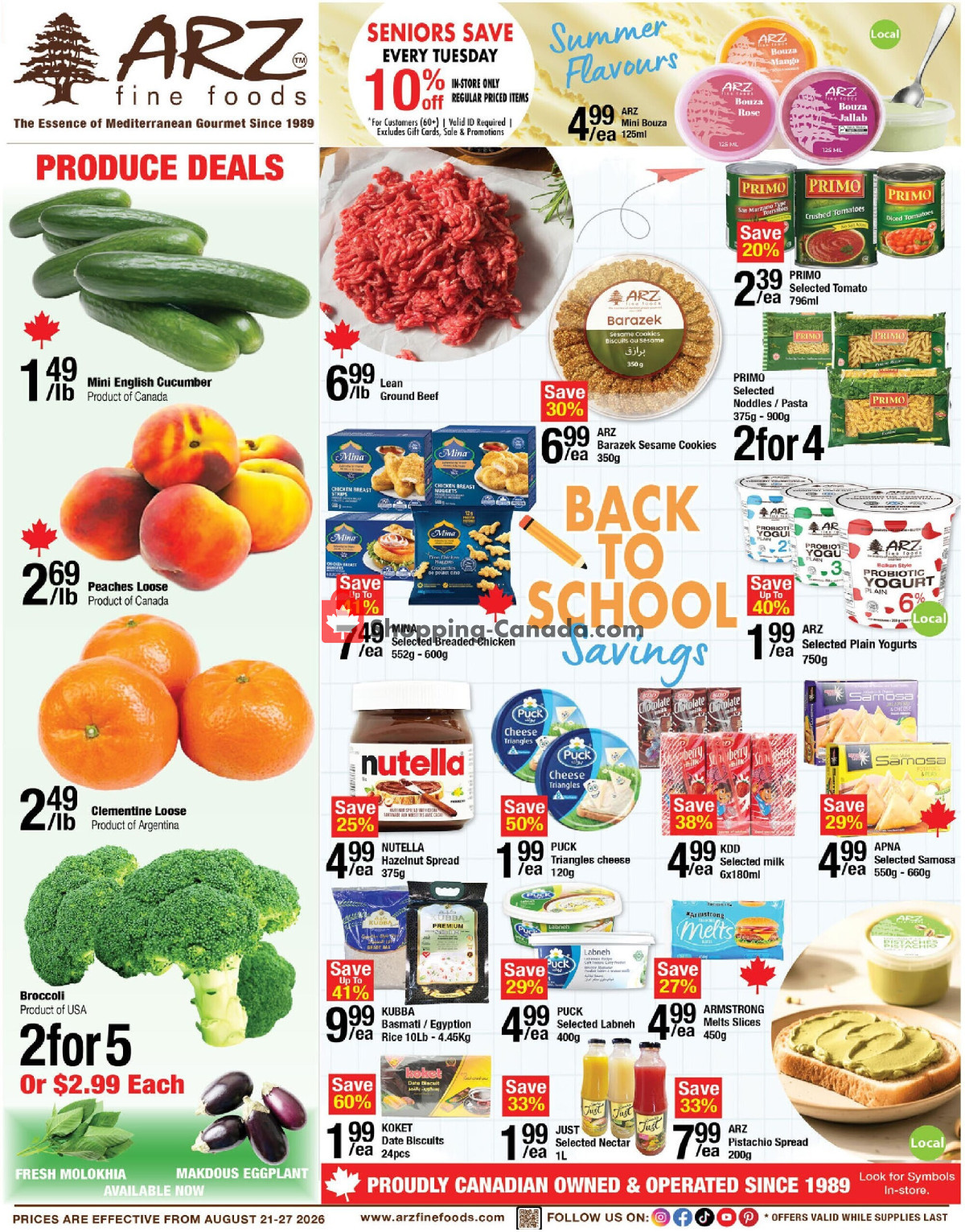 Arz Fine Foods flyer from Friday August 21, 2026 to Thursday August 27, 2026 - page 1