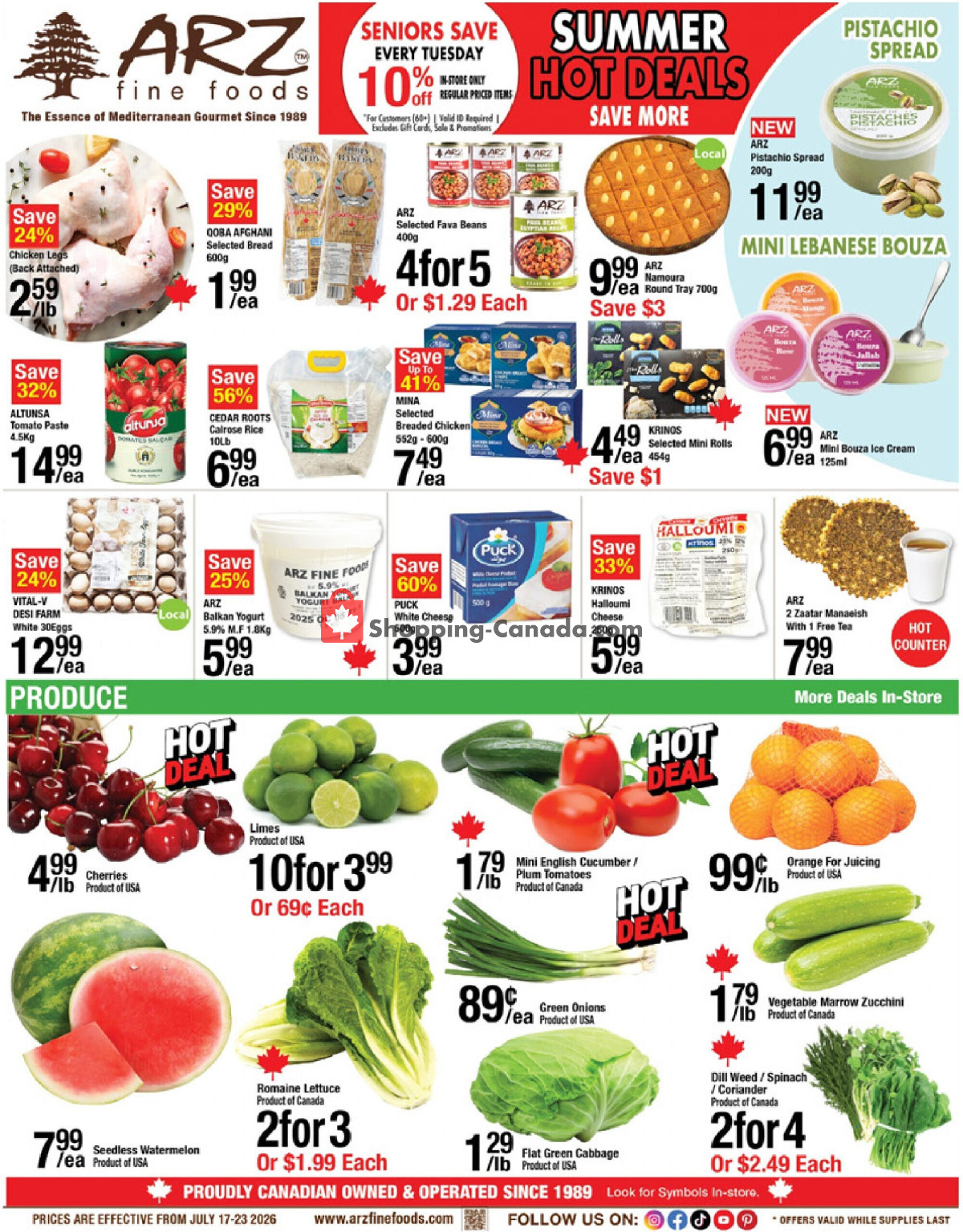 Arz Fine Foods flyer from Friday July 17, 2026 to Thursday July 23, 2026 - page 1