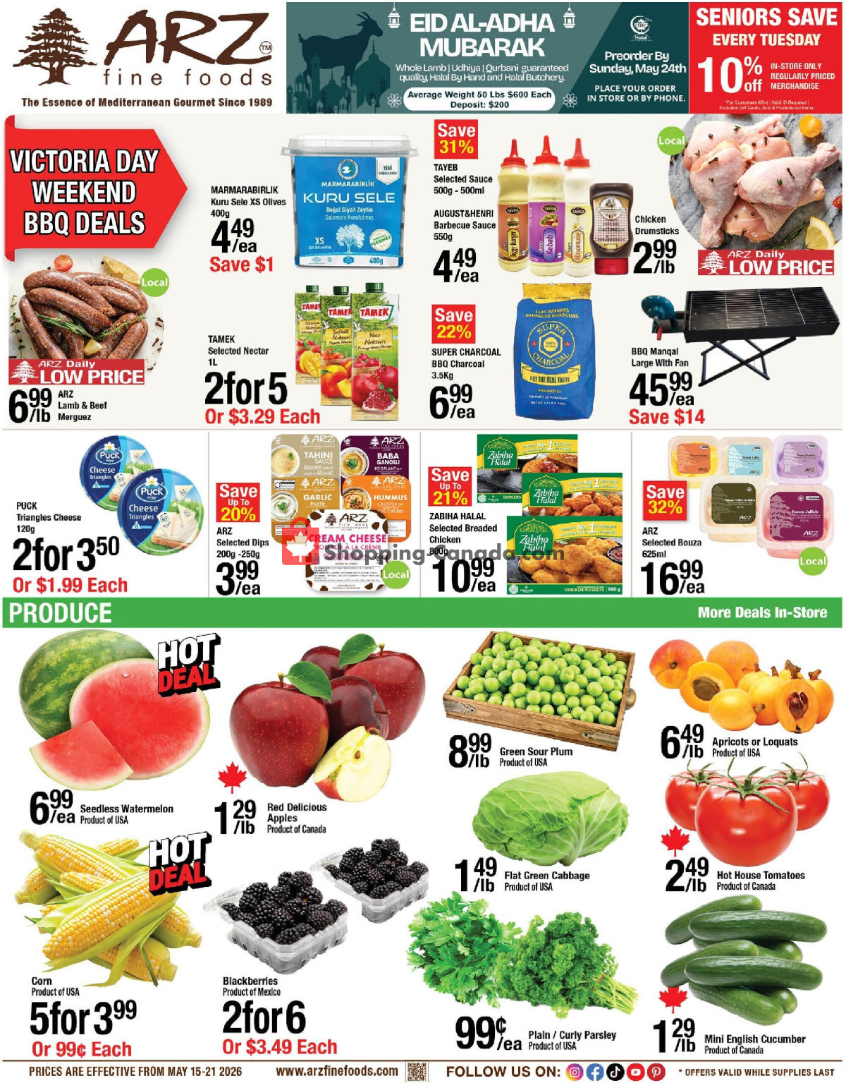 Arz Fine Foods flyer from Friday May 15, 2026 to Thursday May 21, 2026 - page 1