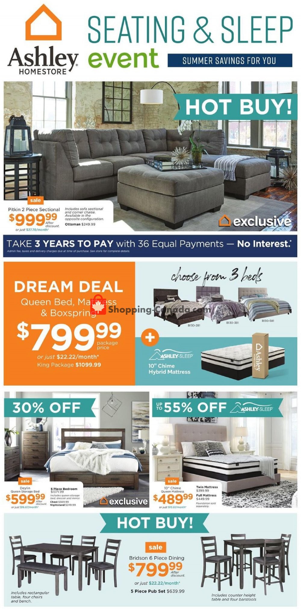 ASHLEY HOMESTORE Canada, flyer (Seating And Sleep Event AB) June