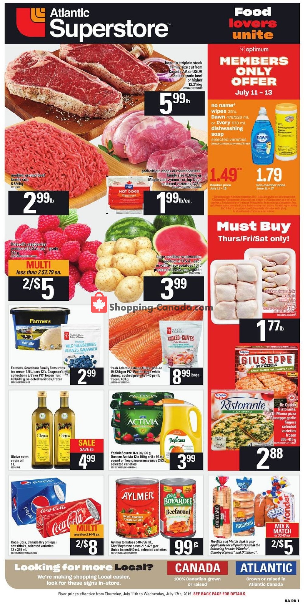 Atlantic Superstore flyer from Thursday July 11, 2019 to Wednesday July 17, 2019 - page 1