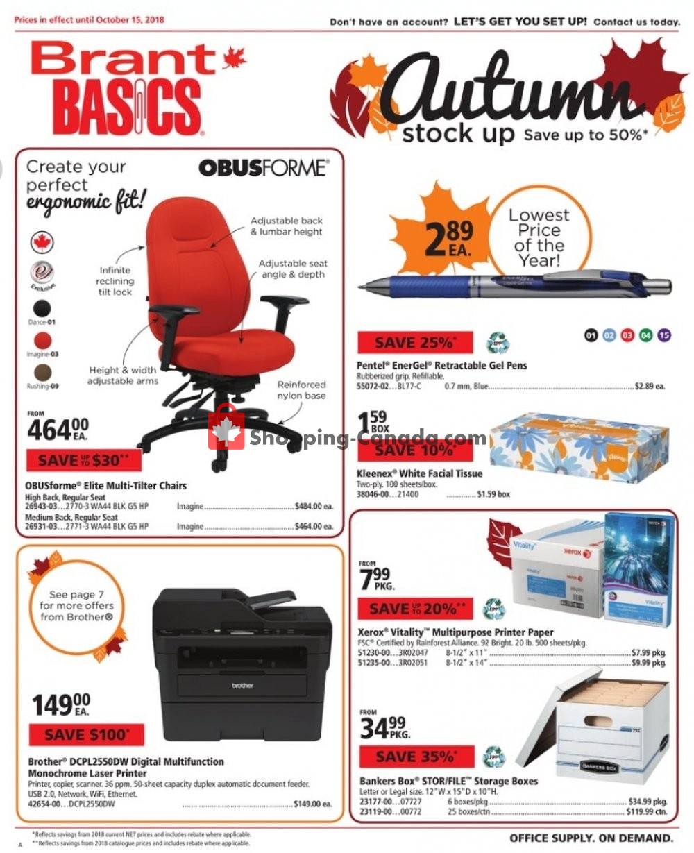 Basics Office Products flyer from Monday October 1, 2018 to Monday October 15, 2018 - page 1