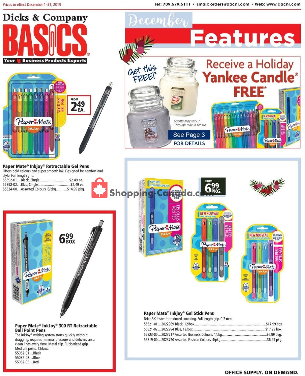 Basics Office Products Canada, flyer (December Features Dicks and