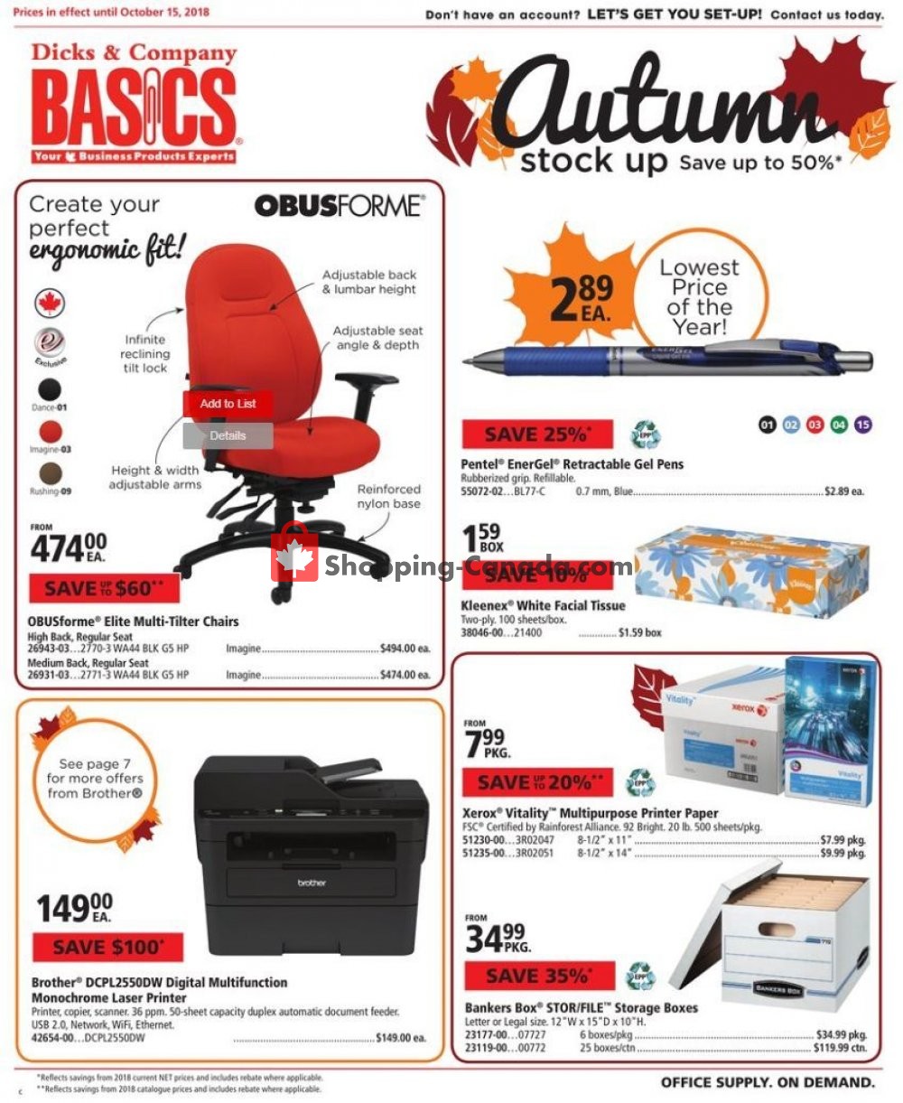 Basics Office Products flyer from Monday October 1, 2018 to Monday October 15, 2018 - page 1