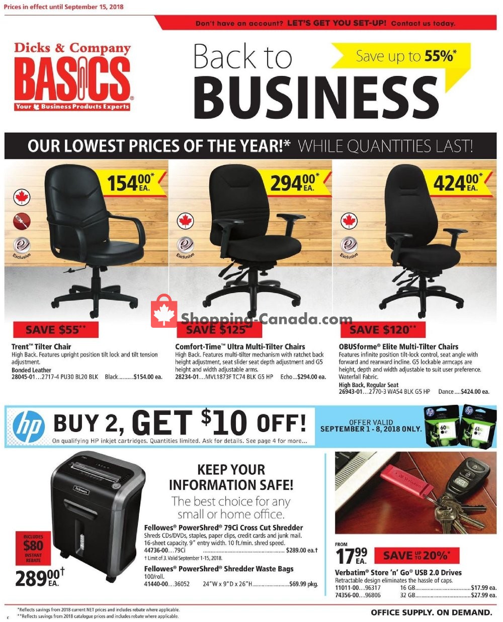 Basics Office Products flyer from Saturday September 1, 2018 to Saturday September 15, 2018 - page 1