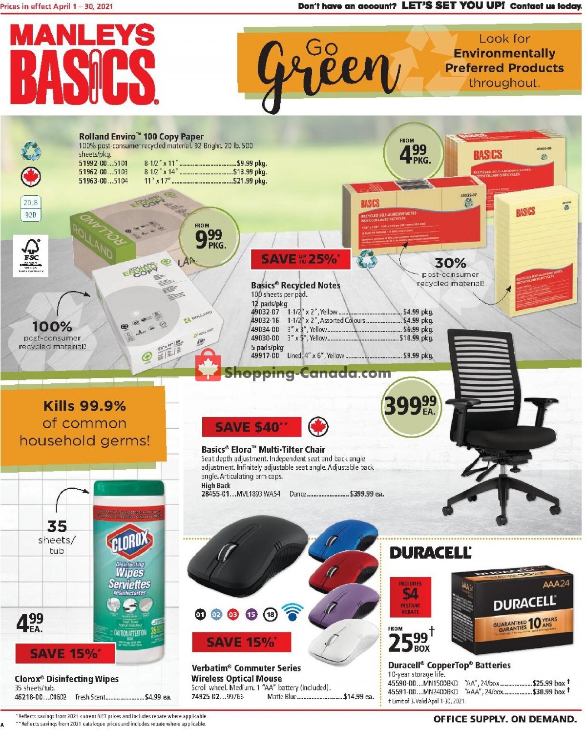 Basics Office Products flyer from Thursday April 1, 2021 to Friday April 30, 2021 - page 1