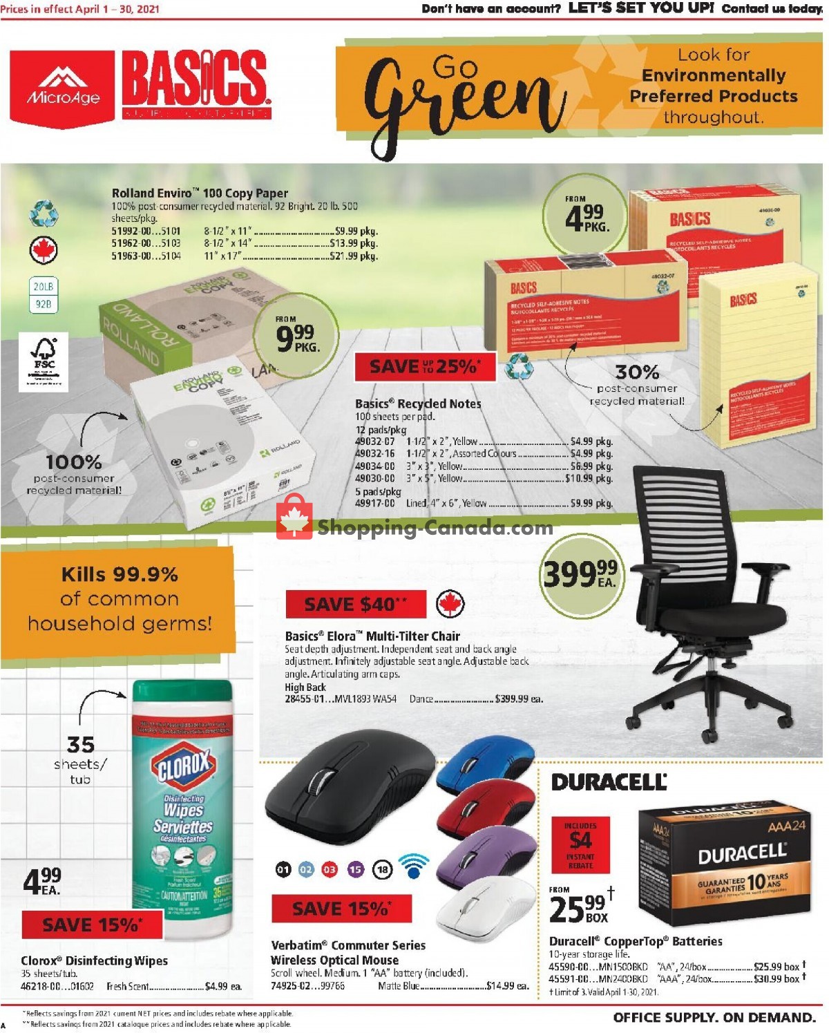 Basics Office Products flyer from Thursday April 1, 2021 to Friday April 30, 2021 - page 1