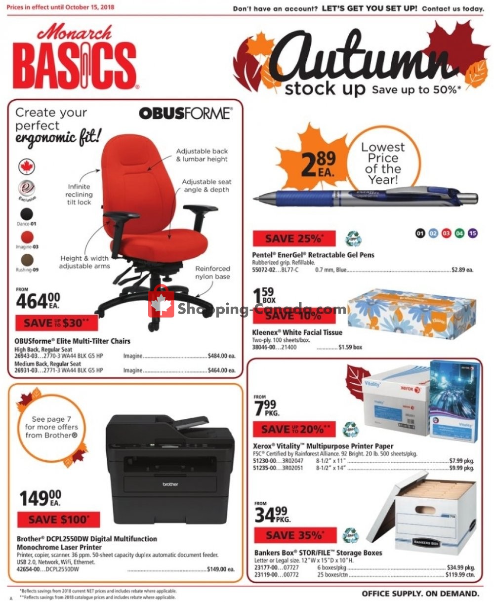 Basics Office Products flyer from Monday October 1, 2018 to Monday October 15, 2018 - page 1
