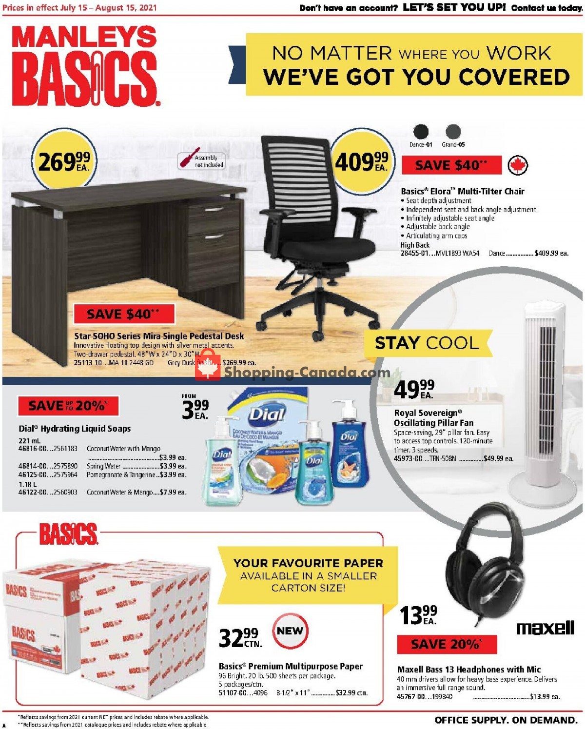 Basics Office Products flyer from Thursday July 15, 2021 to Sunday August 15, 2021 - page 1
