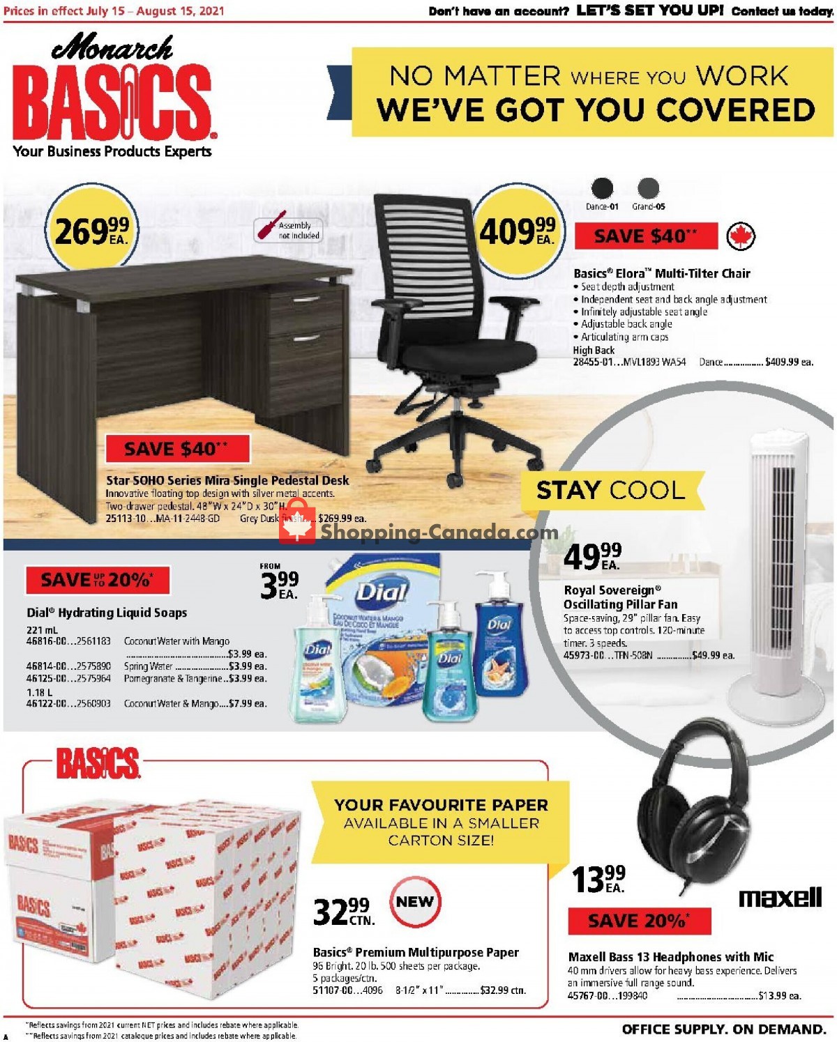 Basics Office Products flyer from Thursday July 15, 2021 to Sunday August 15, 2021 - page 1