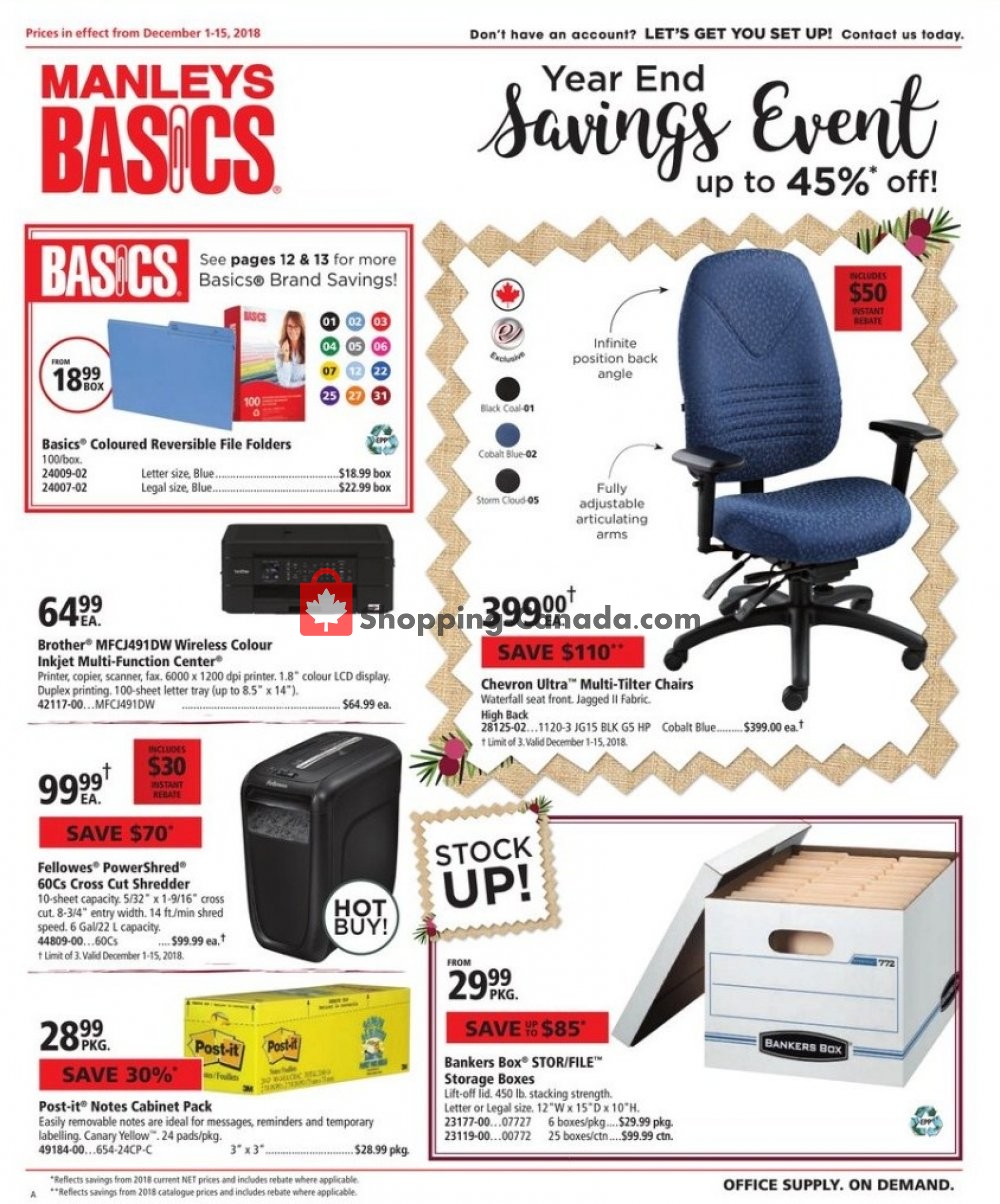 Basics Office Products flyer from Saturday December 1, 2018 to Saturday December 15, 2018 - page 1