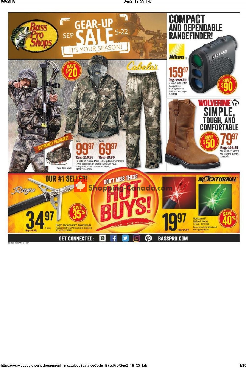 Bass Pro Shops flyer from Thursday September 5, 2019 to Sunday September 22, 2019 - page 1