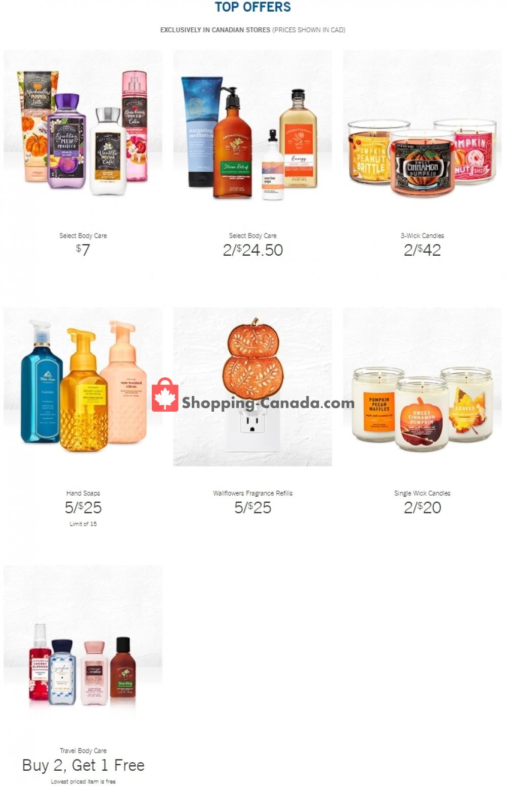 Bath & Body Works Canada, flyer (Top Offers) August 26 September 1