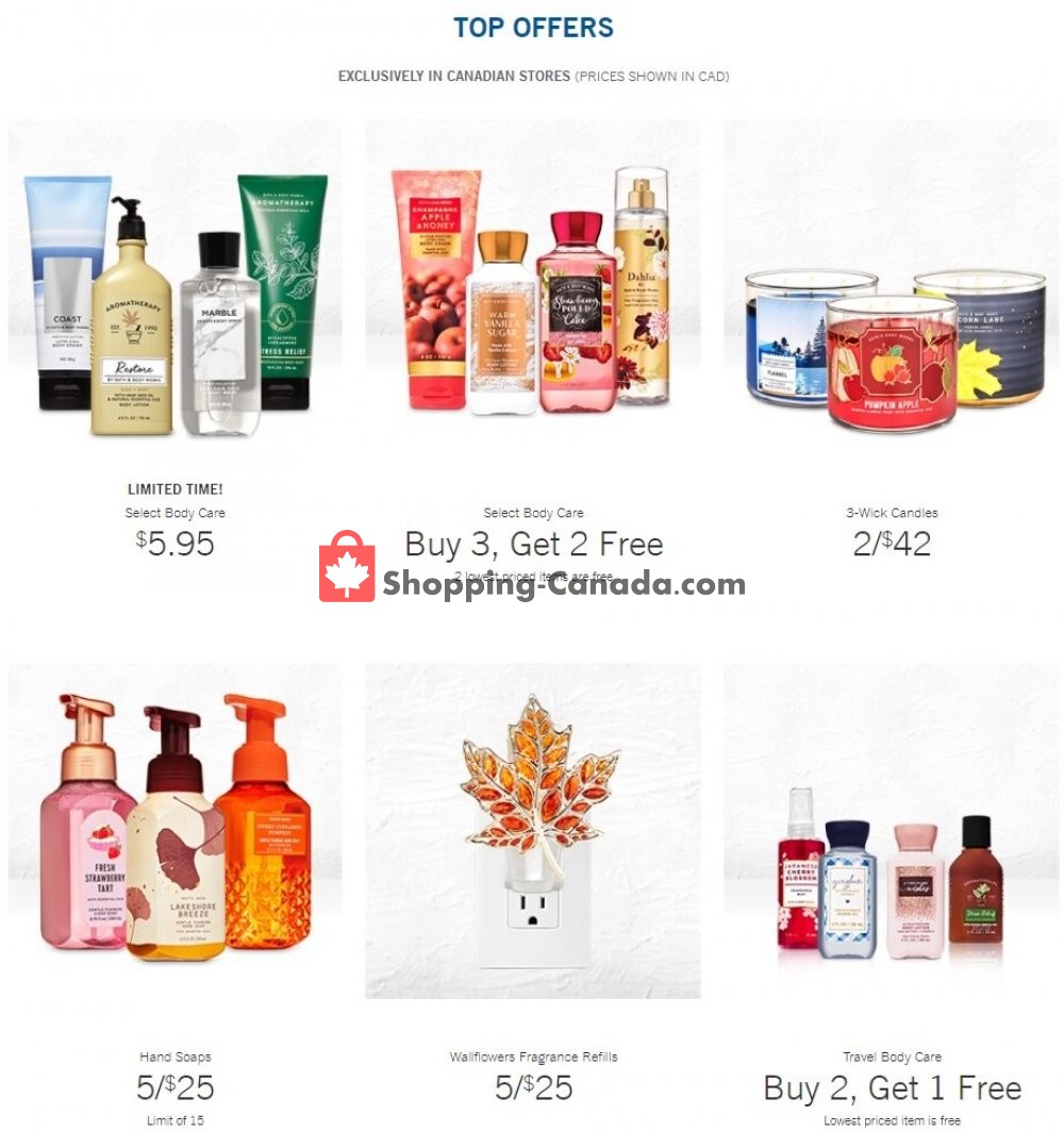 Bath & Body Works Canada, flyer (Top Offers) October 14 October 20, 2020 Shopping Canada