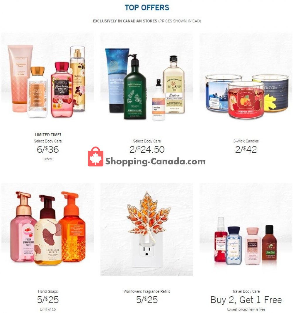 Bath & Body Works Canada, flyer (Top Offers) October 21 October 27