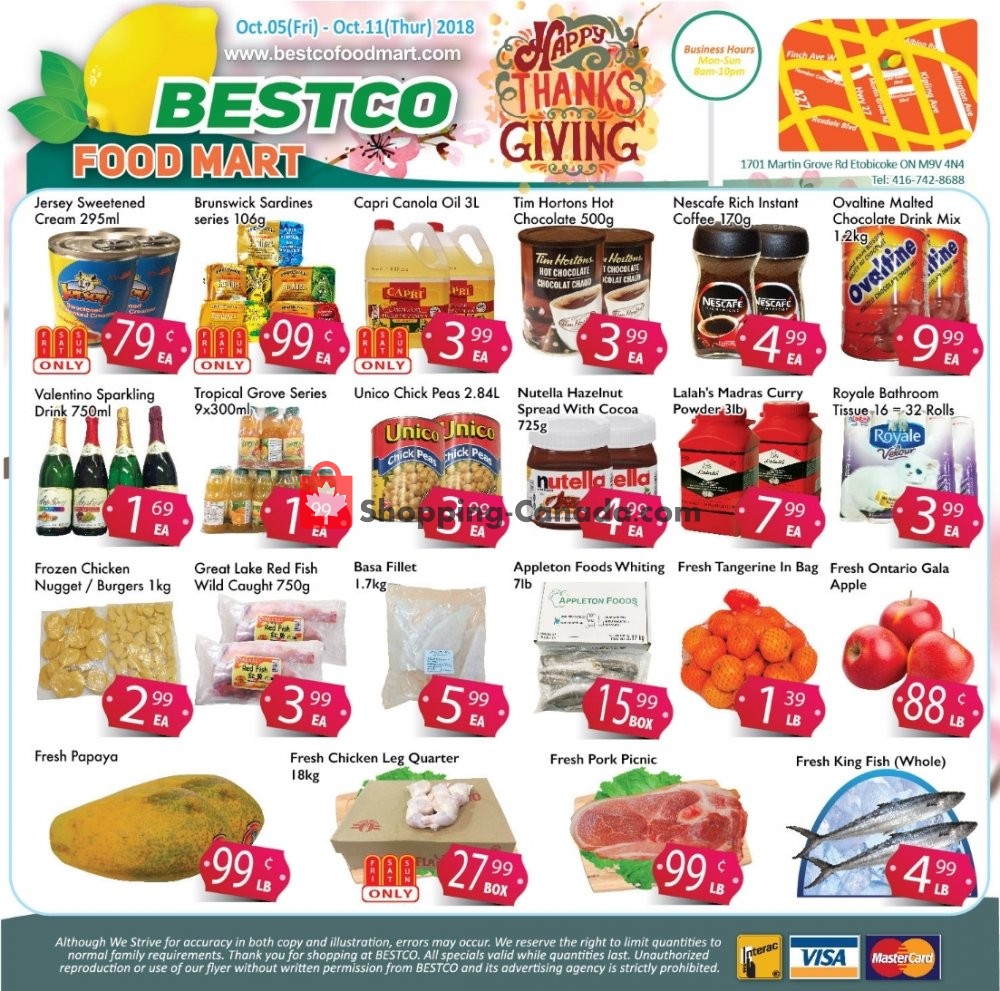 Bestco Food Mart flyer from Friday October 5, 2018 to Thursday October 11, 2018 - page 1