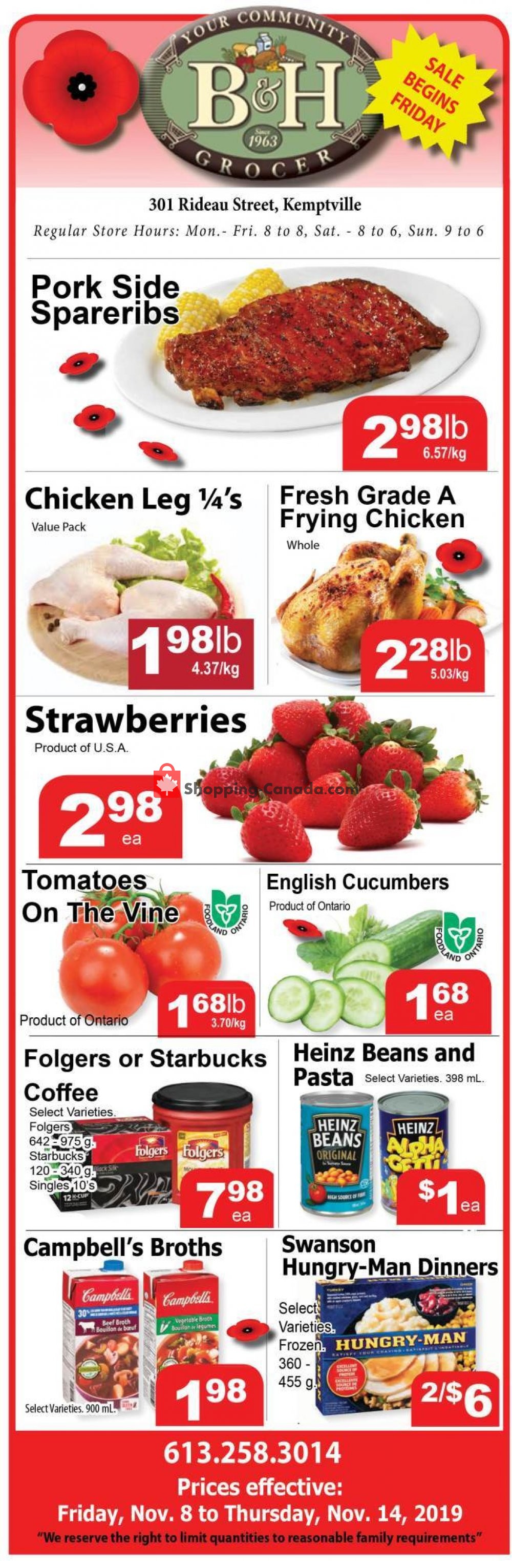 B&H YOUR COMMUNITY GROCER flyer from Friday November 8, 2019 to Thursday November 14, 2019 - page 1