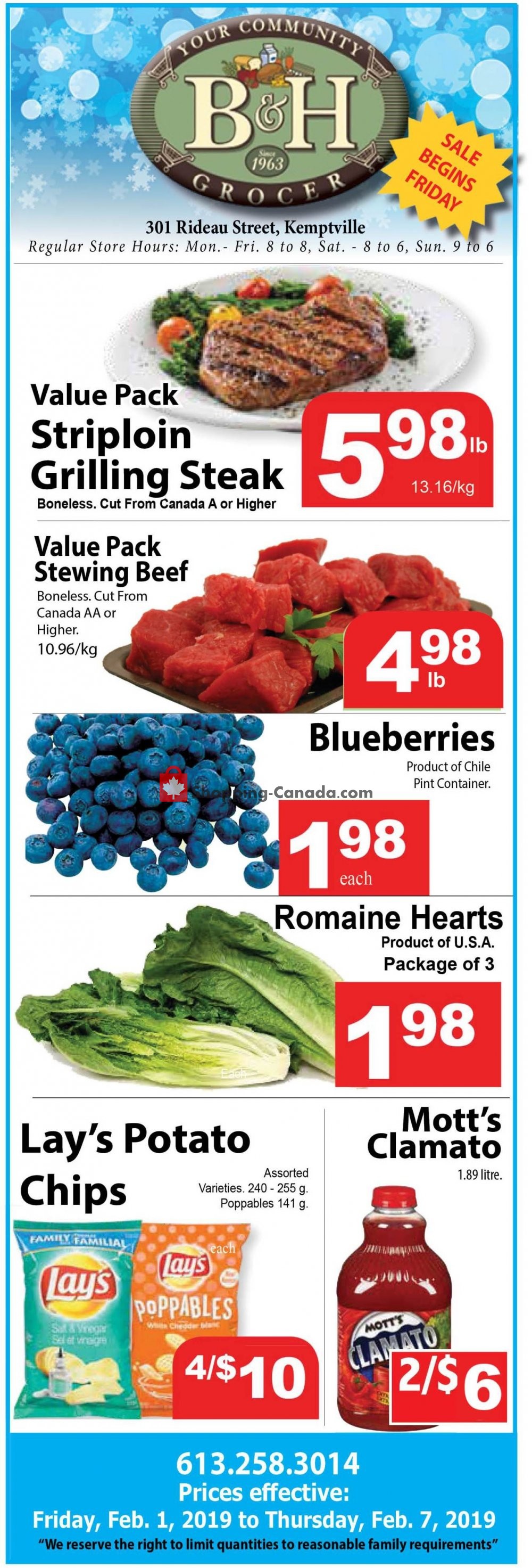 B&H YOUR COMMUNITY GROCER flyer from Friday February 1, 2019 to Thursday February 7, 2019 - page 1