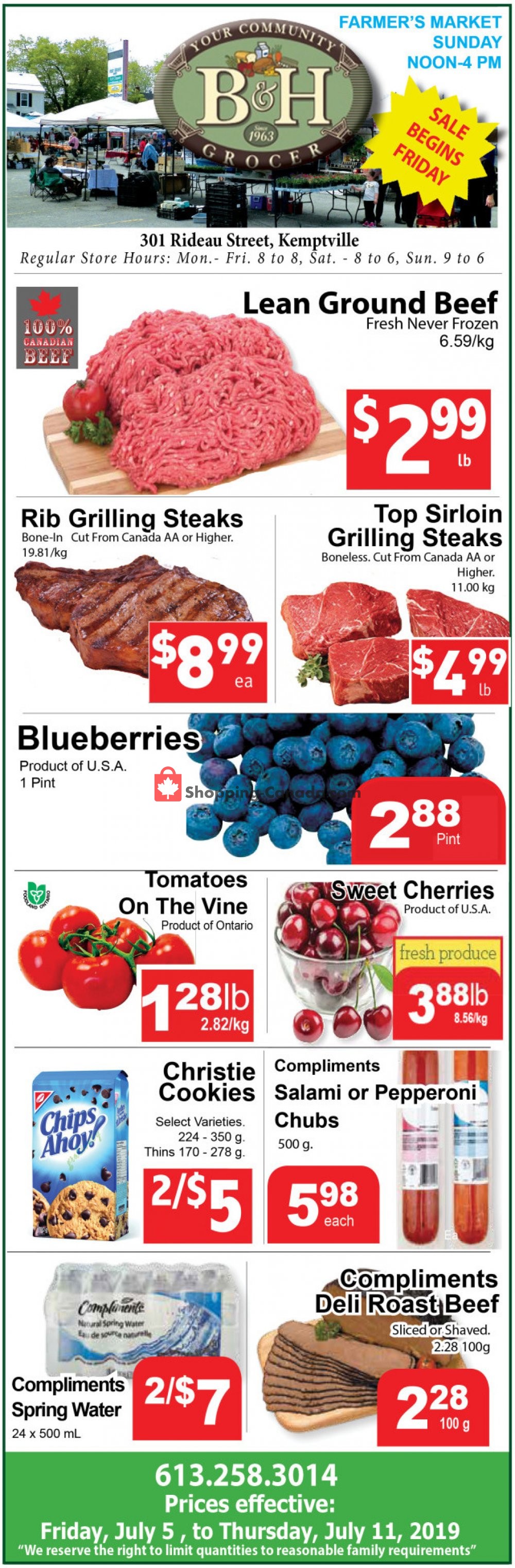 B&H YOUR COMMUNITY GROCER flyer from Friday July 5, 2019 to Thursday July 11, 2019 - page 1