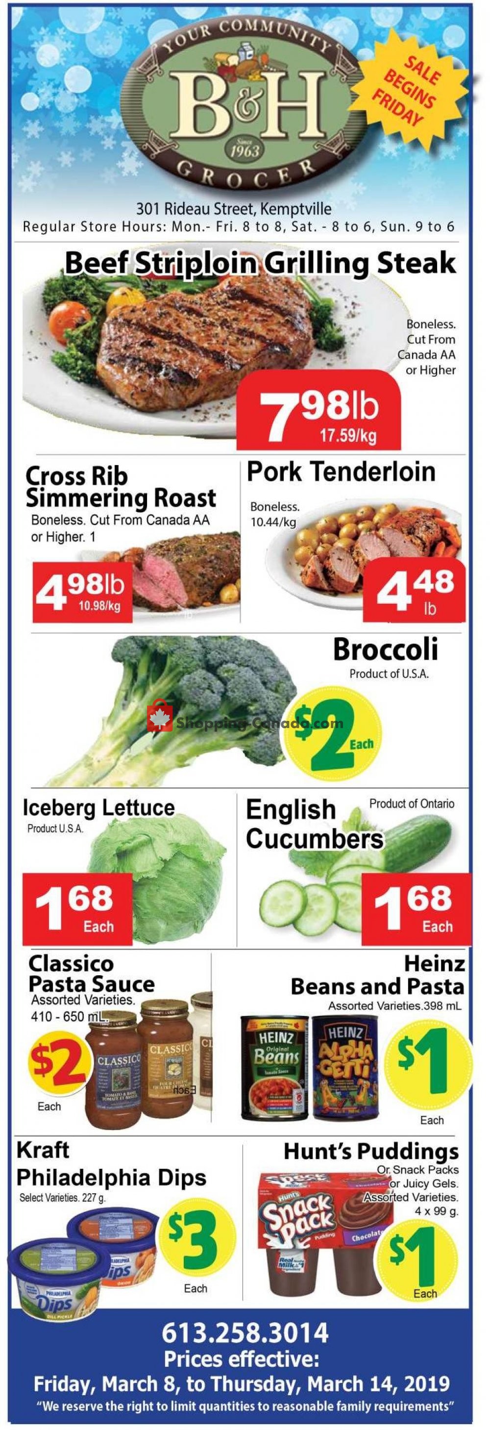 B&H YOUR COMMUNITY GROCER flyer from Friday March 8, 2019 to Thursday March 14, 2019 - page 1