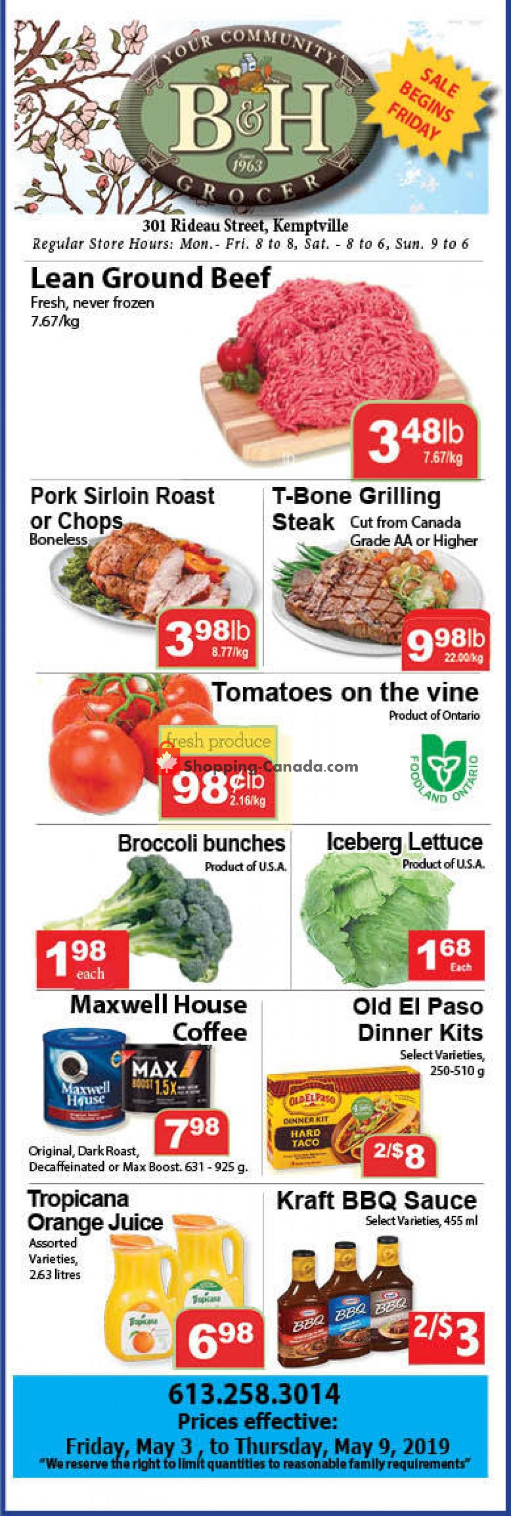 B&H YOUR COMMUNITY GROCER flyer from Friday May 3, 2019 to Thursday May 9, 2019 - page 1