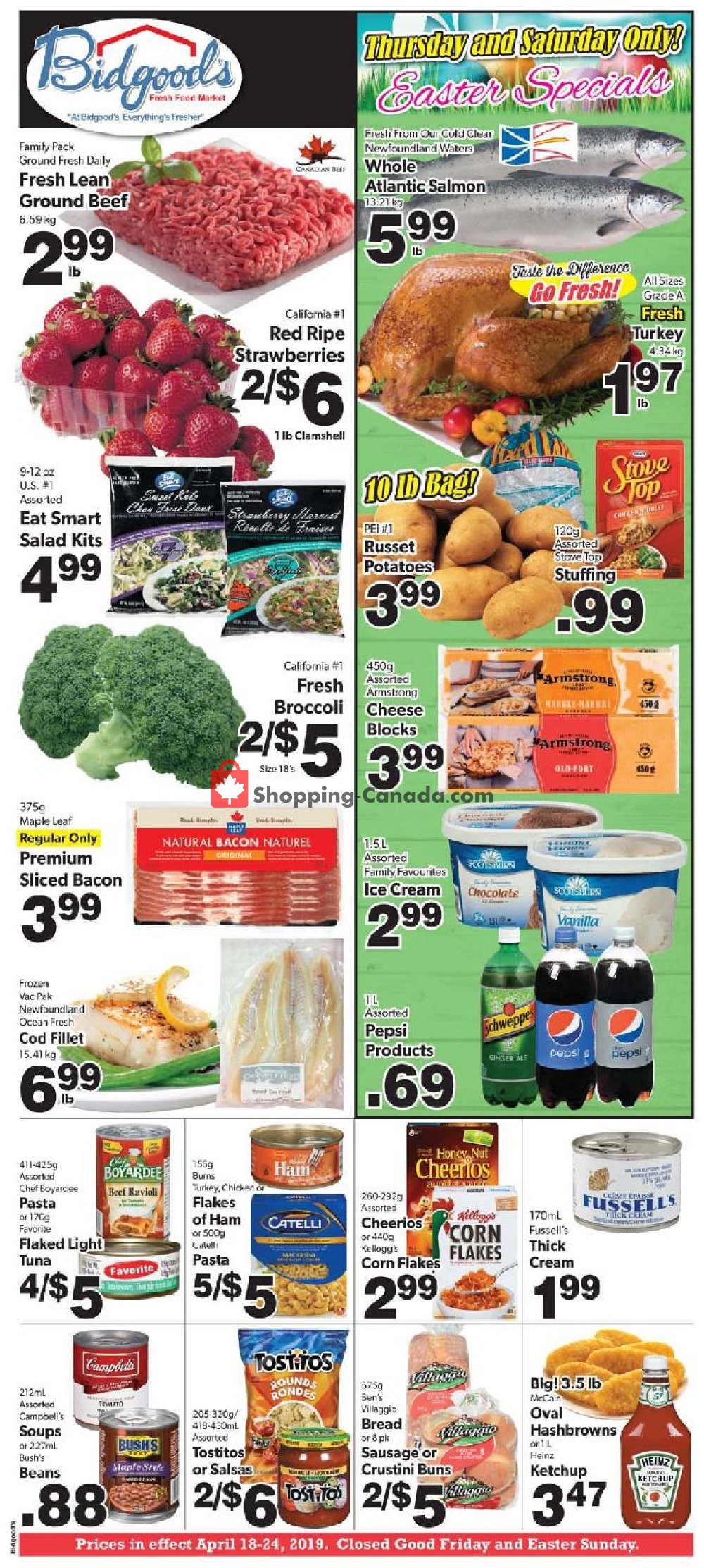 Bidgood's Supermarket flyer from Thursday April 18, 2019 to Wednesday April 24, 2019 - page 1