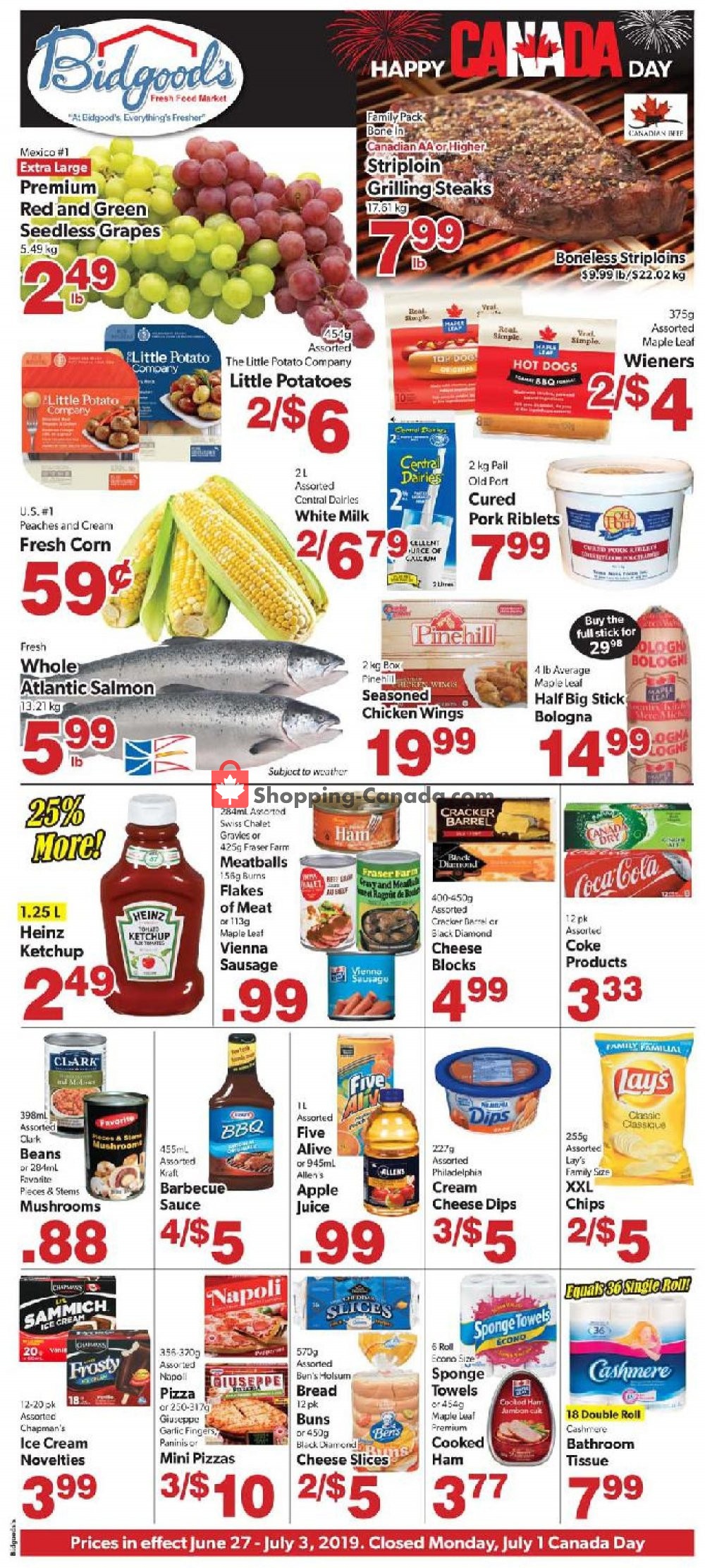 Bidgood's Supermarket flyer from Thursday June 27, 2019 to Wednesday July 3, 2019 - page 1