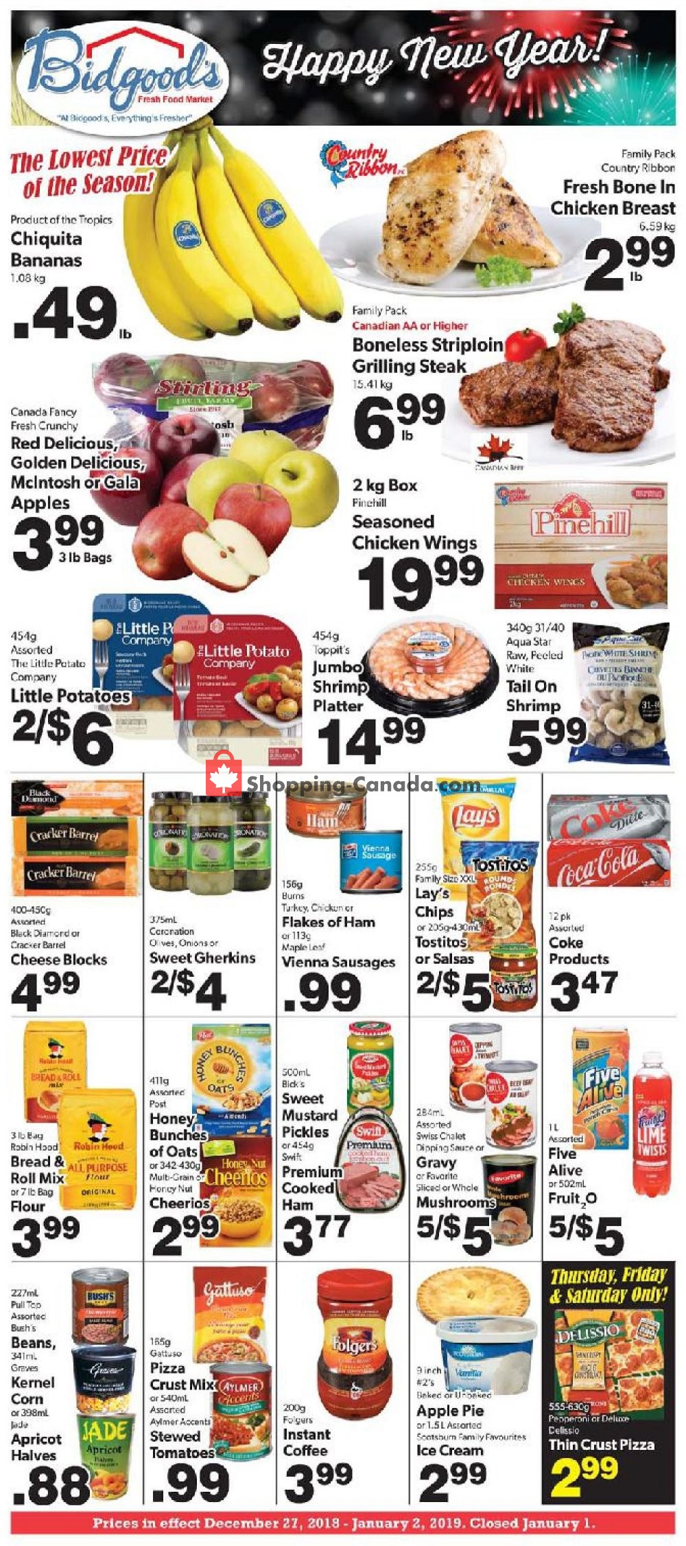 Bidgood's Supermarket flyer from Thursday December 27, 2018 to Wednesday January 2, 2019 - page 1