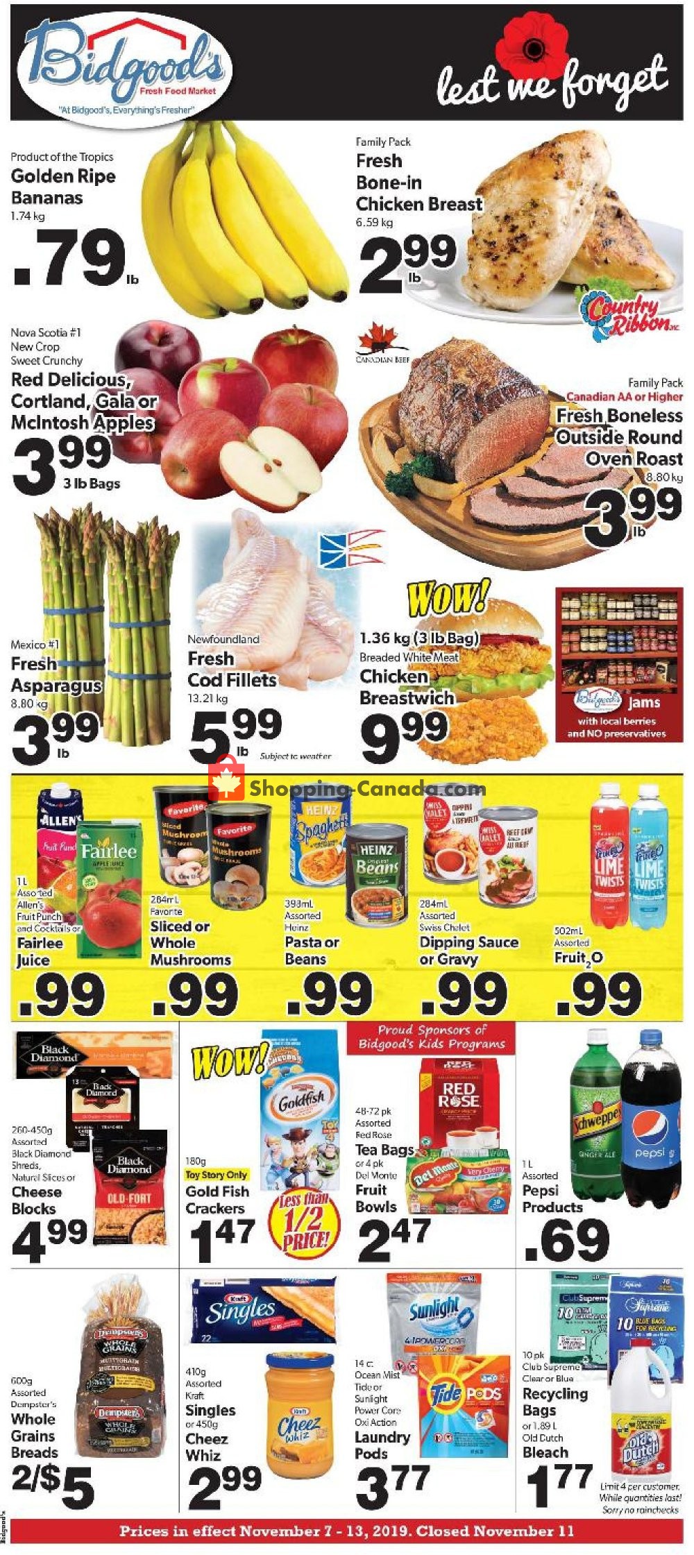 Bidgood's Supermarket flyer from Thursday November 7, 2019 to Wednesday November 13, 2019 - page 1