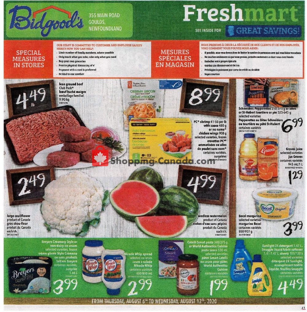 Bidgood's Supermarket flyer from Thursday August 6, 2020 to Wednesday August 12, 2020 - page 1