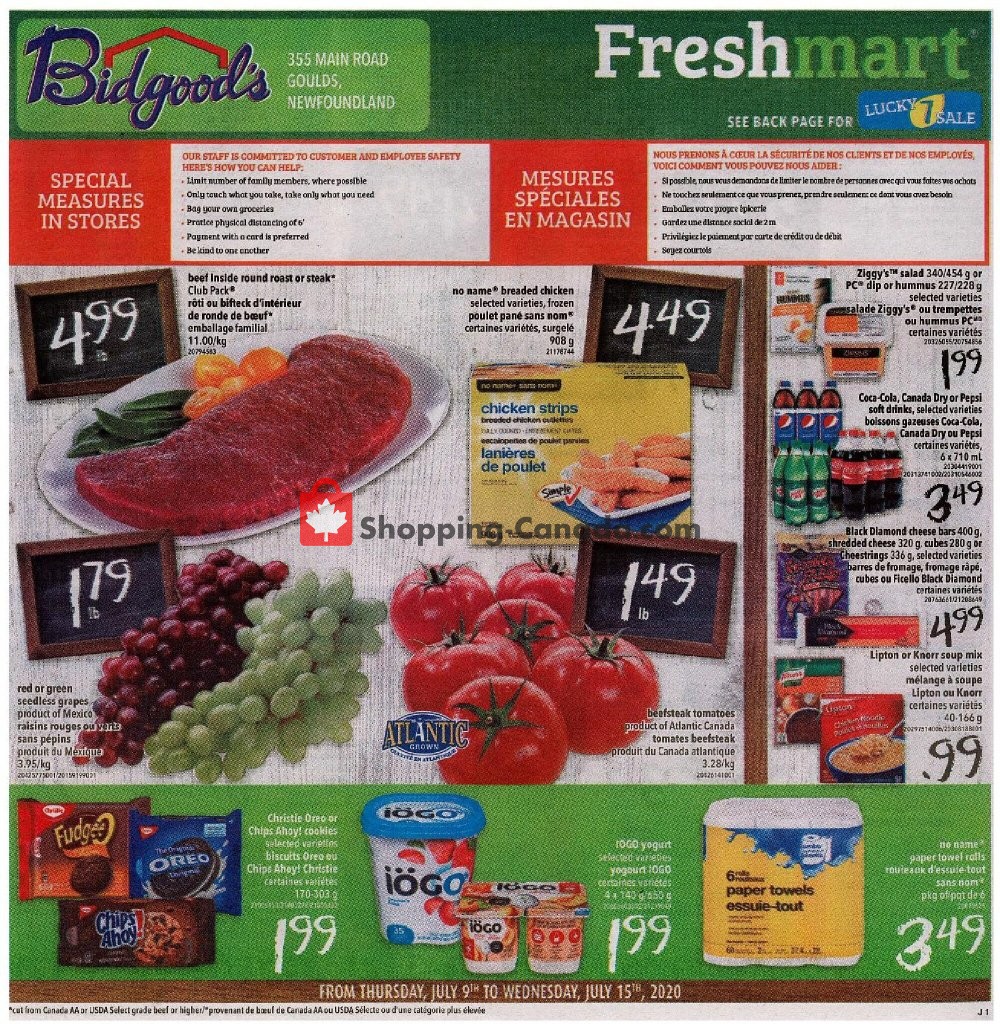 Bidgood's Supermarket flyer from Thursday July 9, 2020 to Wednesday July 15, 2020 - page 1