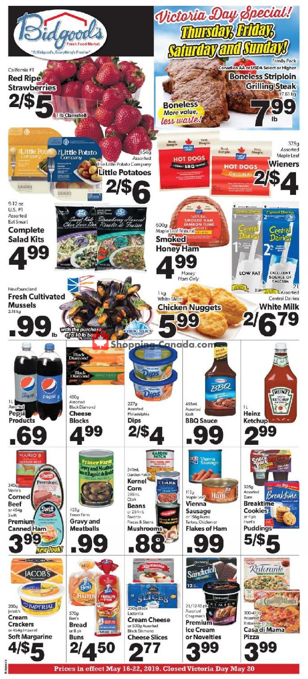 Bidgood's Supermarket flyer from Thursday May 16, 2019 to Wednesday May 22, 2019 - page 1