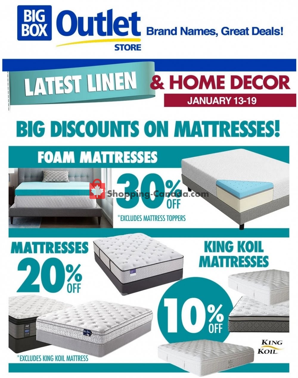 Big Box Outlet Store Canada, flyer (Big Discounts On Mattresses