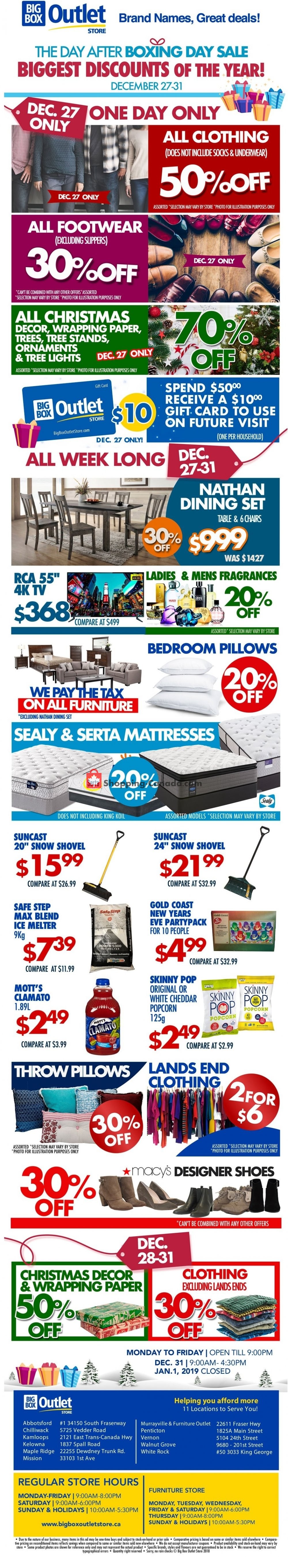 Big Box Outlet Store flyer from Thursday December 27, 2018 to Monday December 31, 2018 - page 1