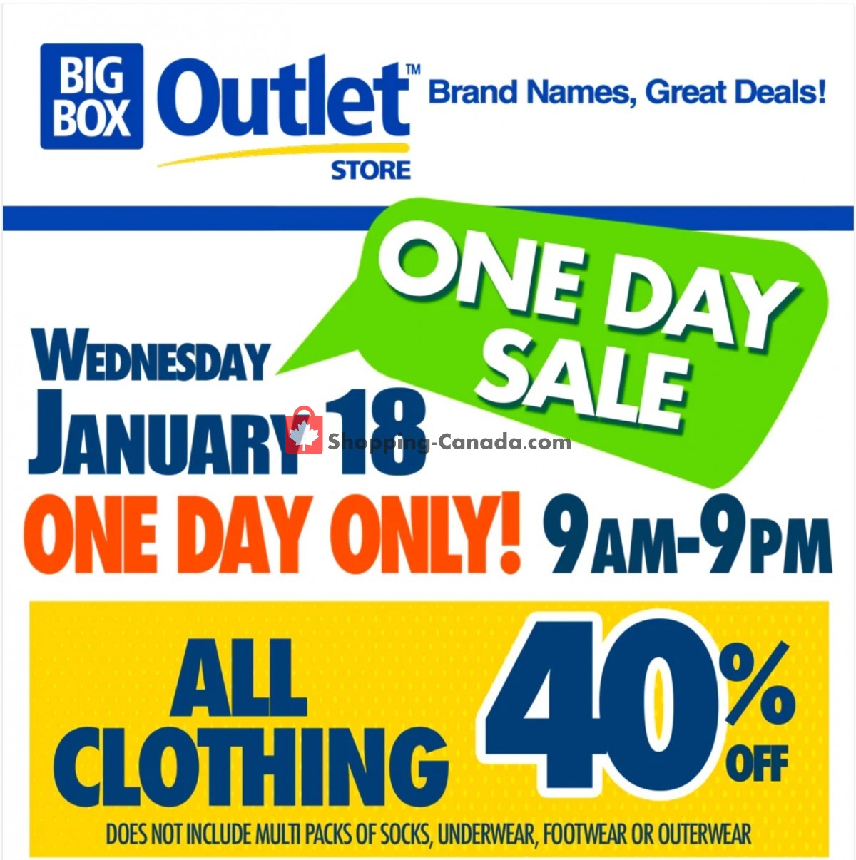 Big Box Outlet Store flyer from Wednesday January 18, 2023 to Wednesday January 18, 2023 - page 1