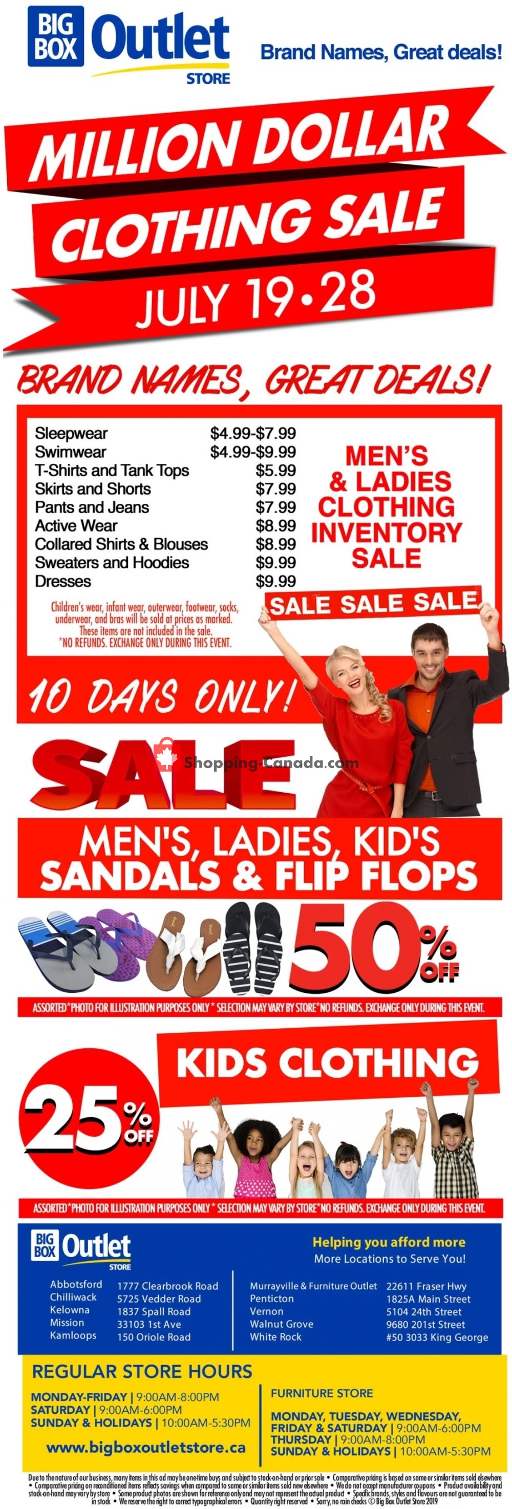 Big Box Outlet Store flyer from Friday July 19, 2019 to Sunday July 28, 2019 - page 1