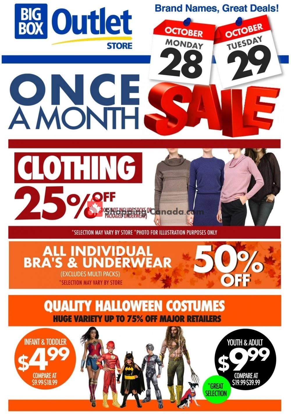 Big Box Outlet Store Canada, flyer (Once A Month Sale) October 28